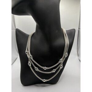 LRL Lauren Ralph Lauren Silver Tone Triple Strand Ball Chain Necklace Layered